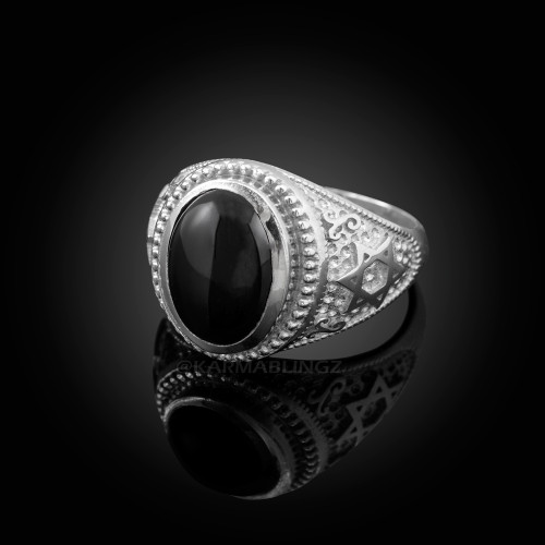 Sterling Silver Star of David Black Onyx Jewish Statement Ring